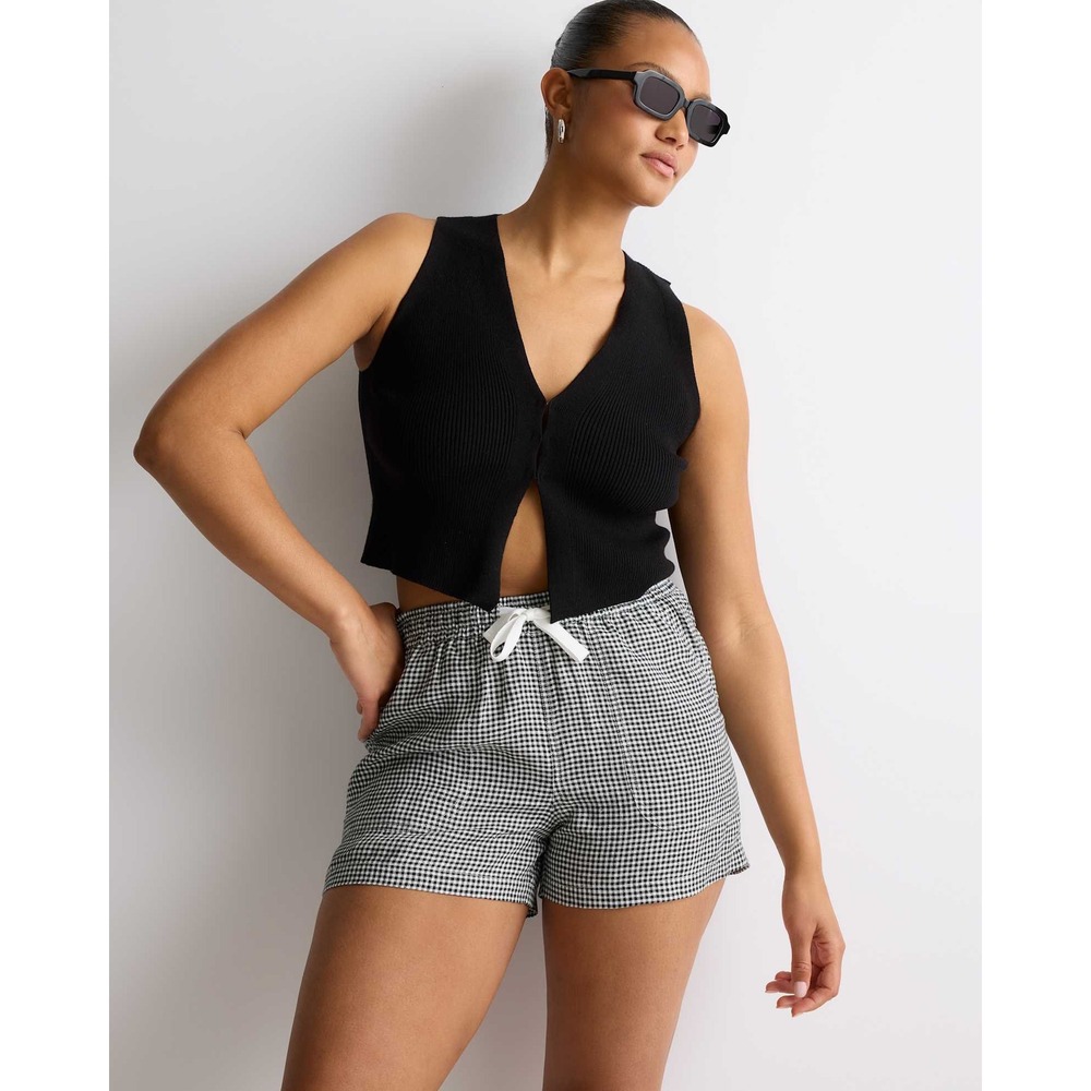 Quince 100% European Linen Shorts Classic Mini Gingham Coastal Womens Large